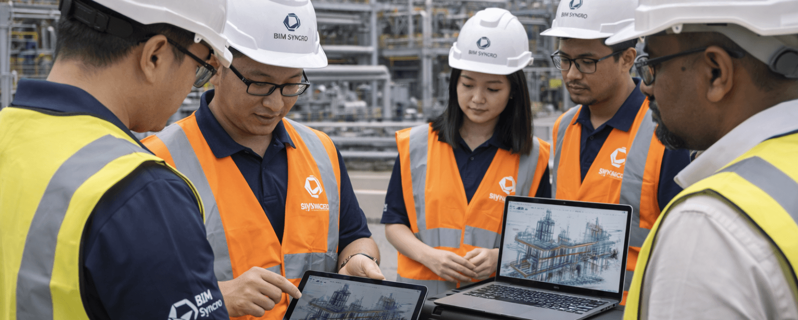 Malaysian BIM Syncro technical team using BIM tools and digital twin models on site for asset lifecycle and operational readiness delivery